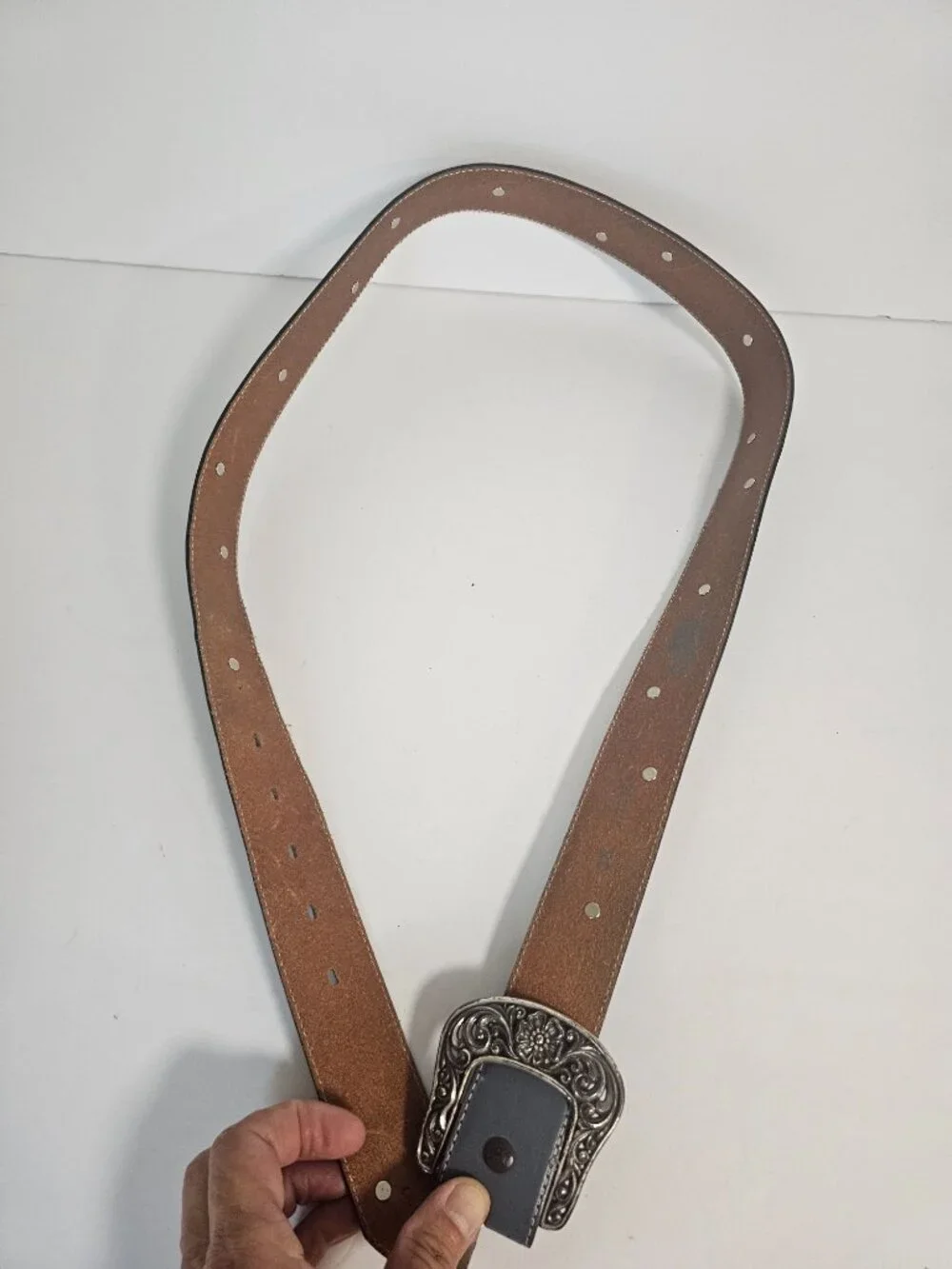 Tony Lama Belt Leather Western Floral Tooled Blue Boho 38